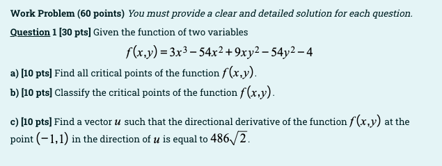 Solved Work Problem (60 points) You must provide a clear and | Chegg.com