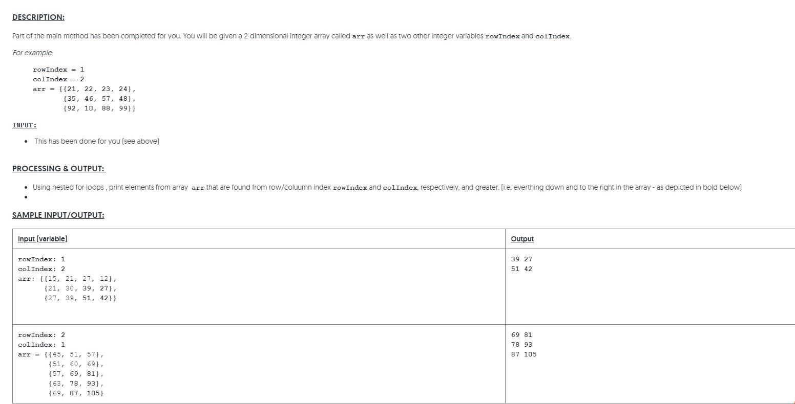 Solved DESCRIPTION: Part of the main method has been | Chegg.com