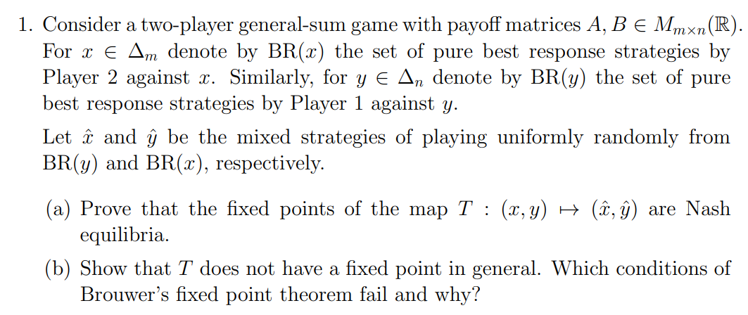 1. Consider a two-player general-sum game with payoff | Chegg.com