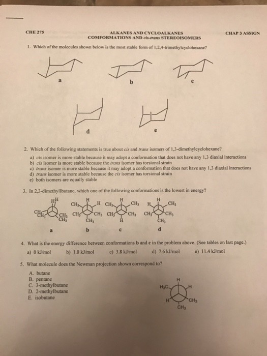 Solved Which of the molecules shown below is the most stable | Chegg.com