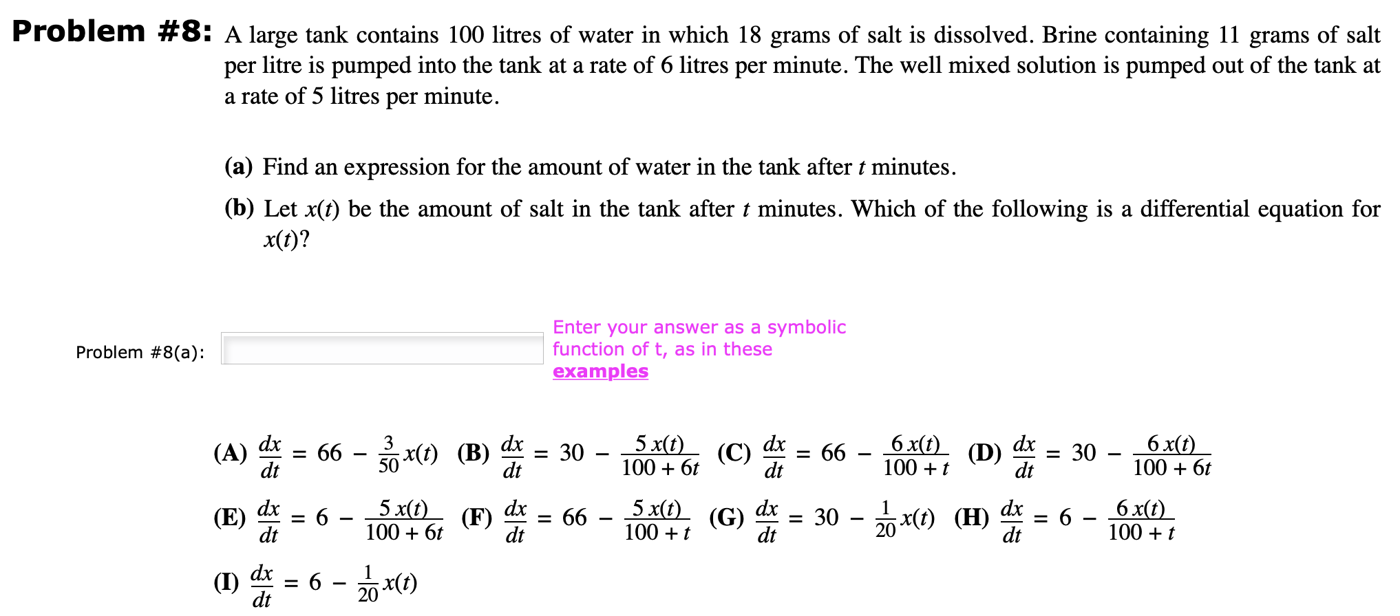 Solved Problem #8: A Large Tank Contains 100 Litres Of Water | Chegg.com