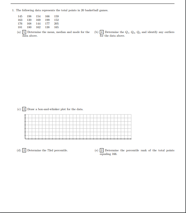 Solved 1. The following data represents the total points in | Chegg.com
