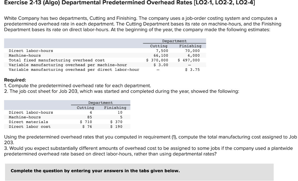 Solved Exercise 2-13 (Algo) Departmental Predetermined