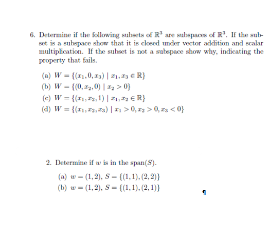 Solved 6. Determine If The Following Subsets Of R3 Are | Chegg.com