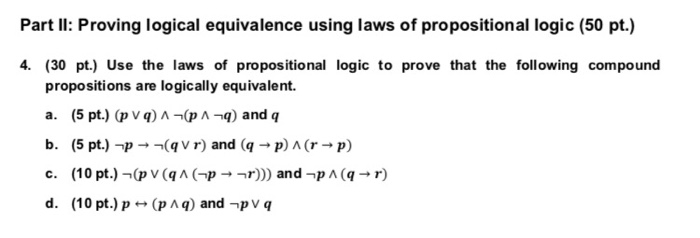 (Solved) : Part Ii Proving Logical Equivalence Using Laws Propositional ...