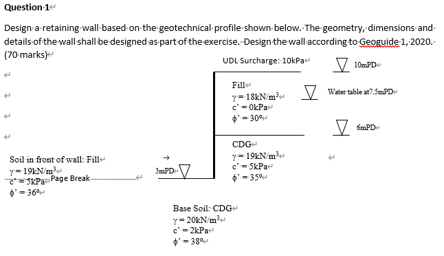 Solved Design A- Retaining Wall Based On The Geotechnical- | Chegg.com