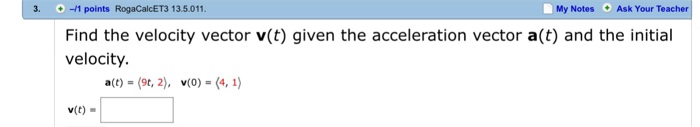 Solved Find the velocity vector v(t) given the acceleration | Chegg.com