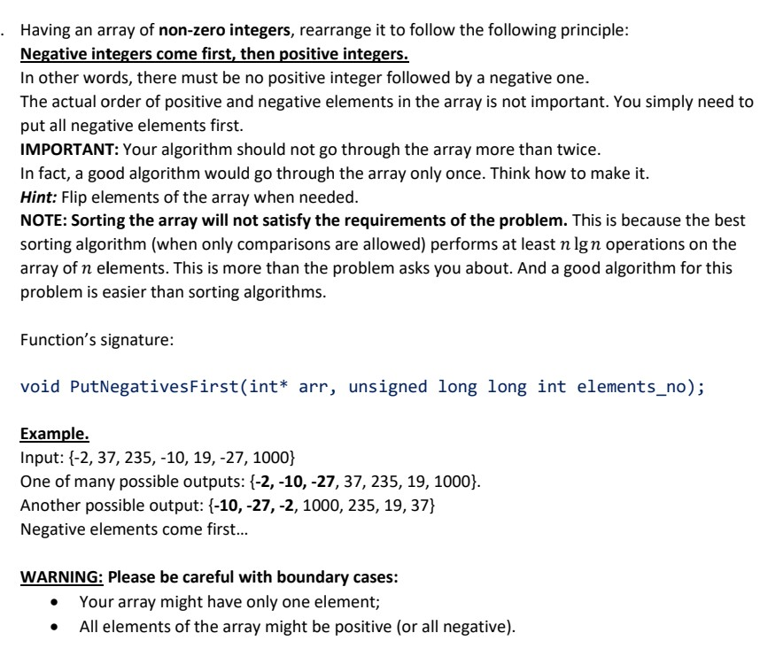 Solved Having an array of non-zero integers, rearrange it to | Chegg.com