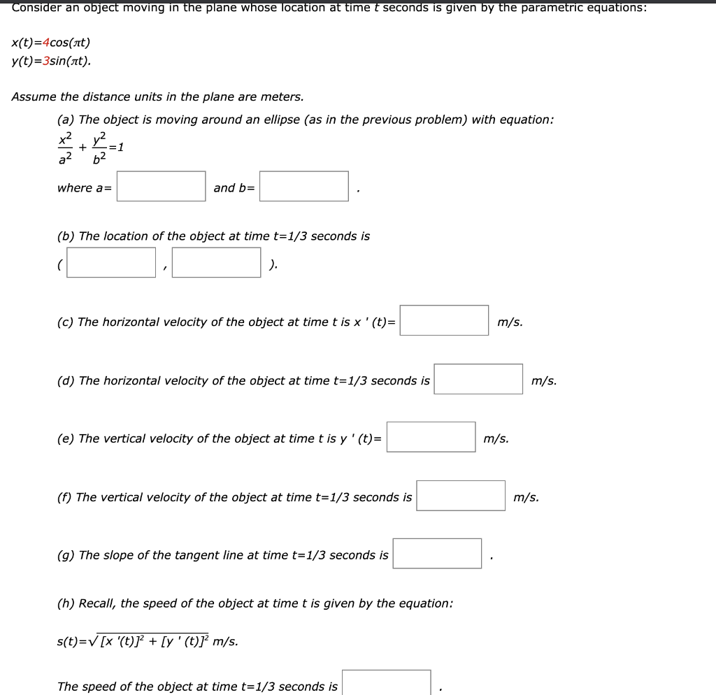 Solved Consider an object moving in the plane whose location | Chegg.com