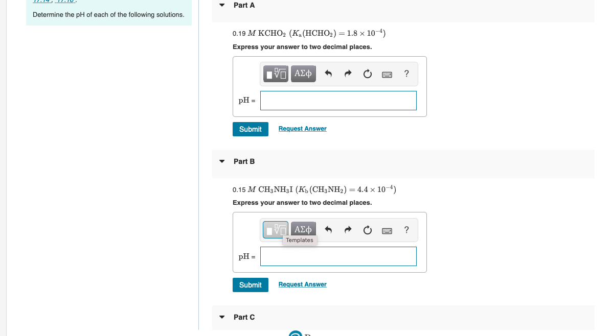 Solved Part A Determine the pH of each of the following | Chegg.com