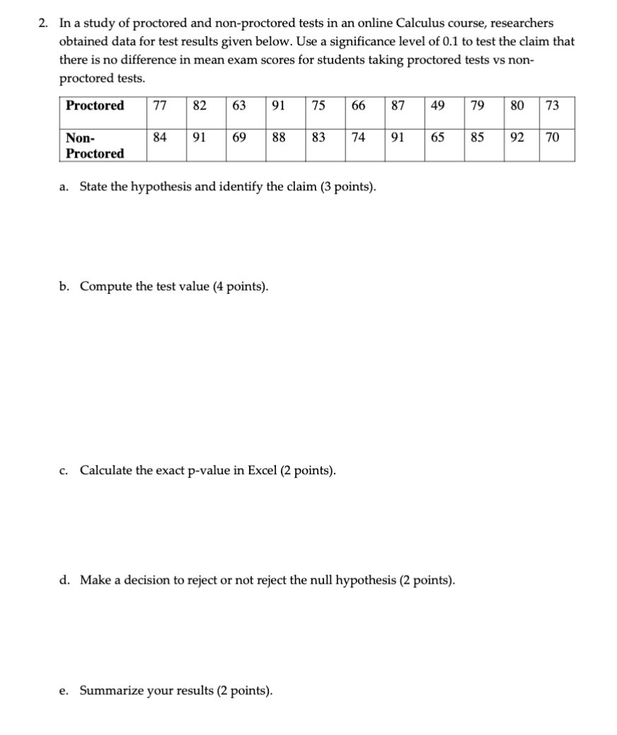 2. In a study of proctored and non-proctored tests in | Chegg.com