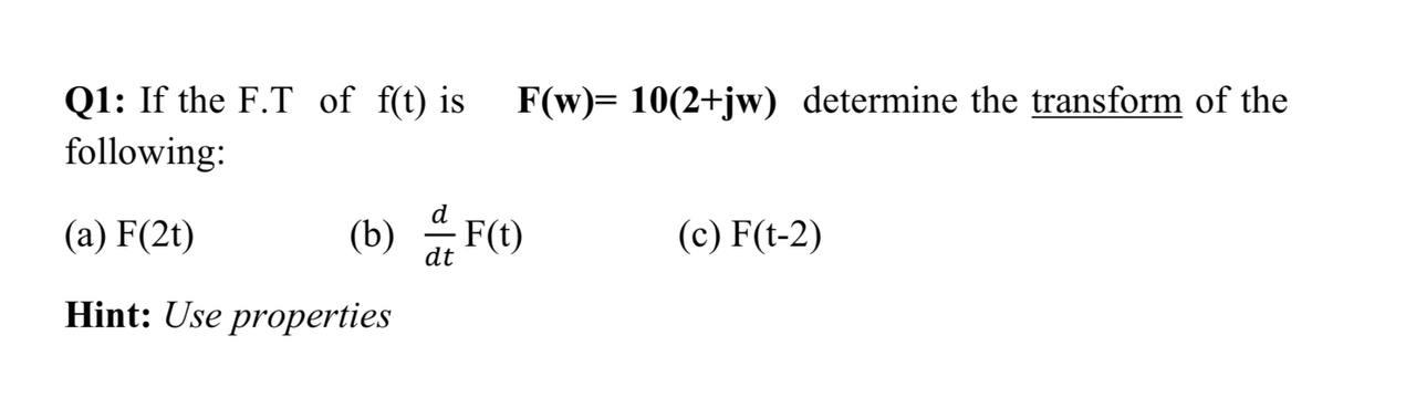 Solved F W 10 2 Jw Determine The Transform Of The Q1 Chegg Com