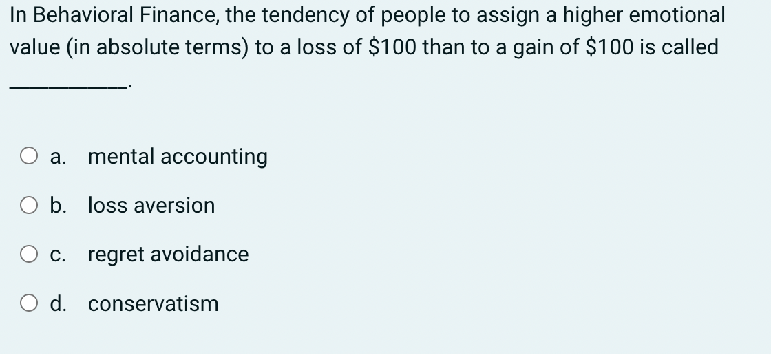 Solved In Behavioral Finance, The Tendency Of People To | Chegg.com