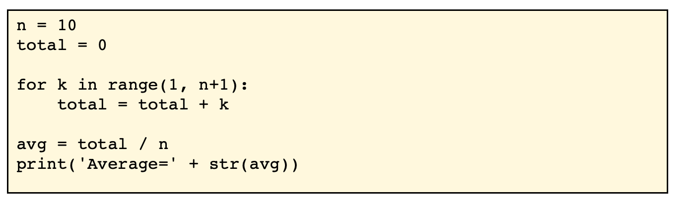 Solved n = 10 total = 0 for k in range (1, n+1): total = | Chegg.com