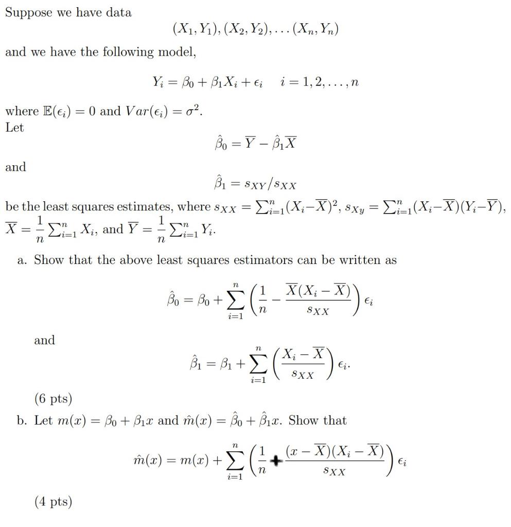 Solved Suppose we have data (X1,Y1),(X2,Y2),…(Xn,Yn) and we | Chegg.com