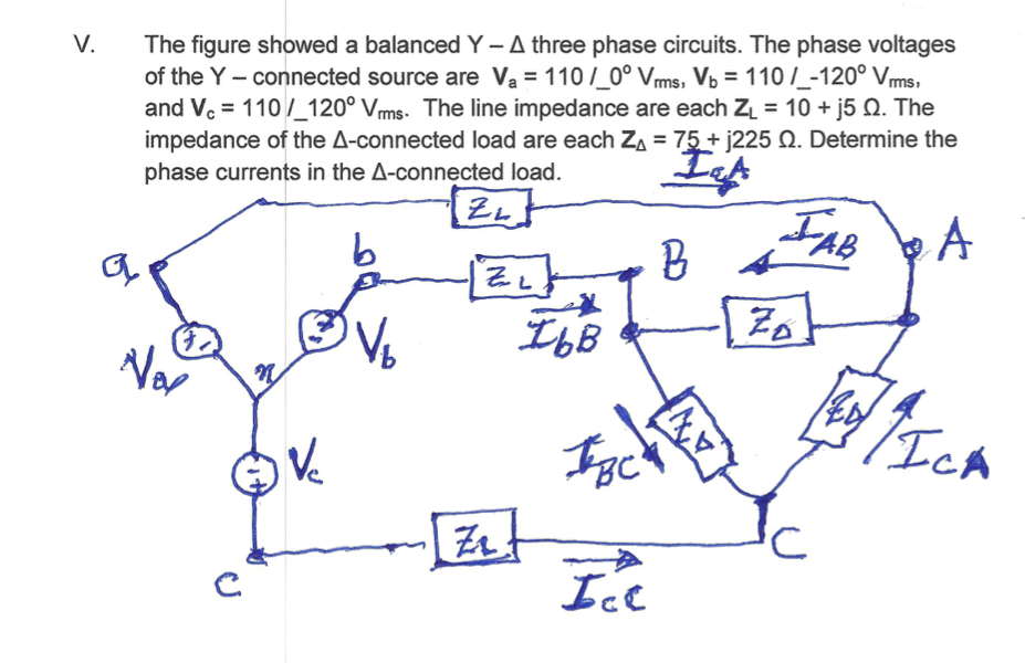 Solved V. The figure showed a balanced Y - A three phase | Chegg.com