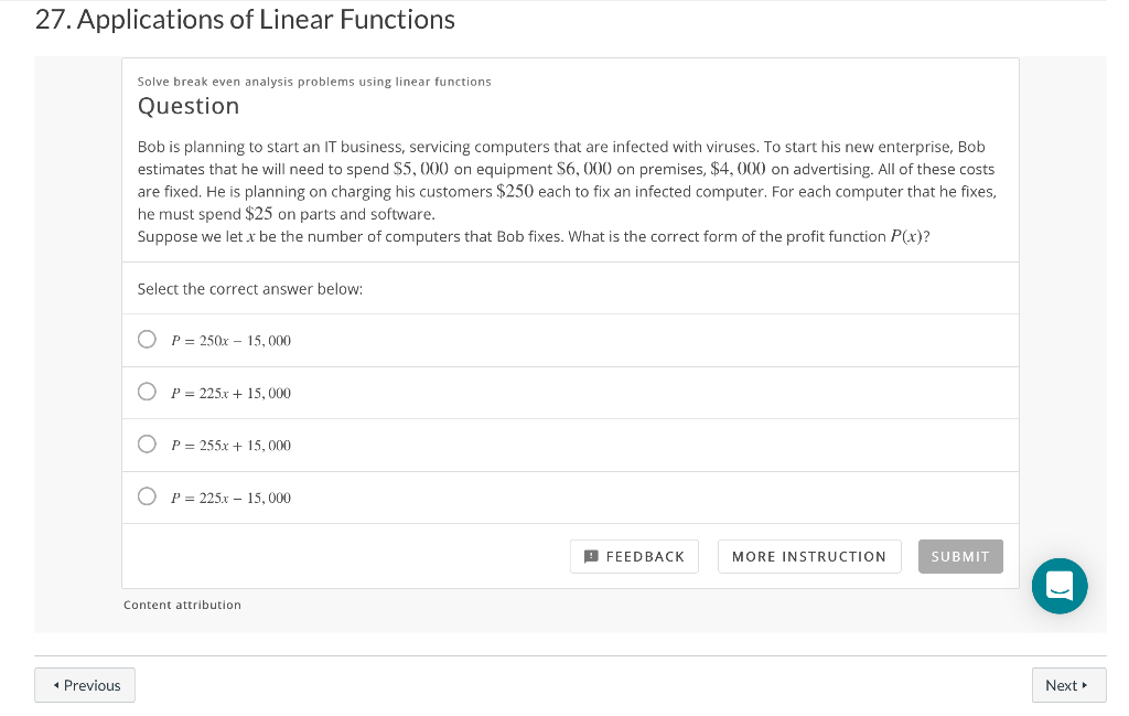 Business Applications of Linear Functions 