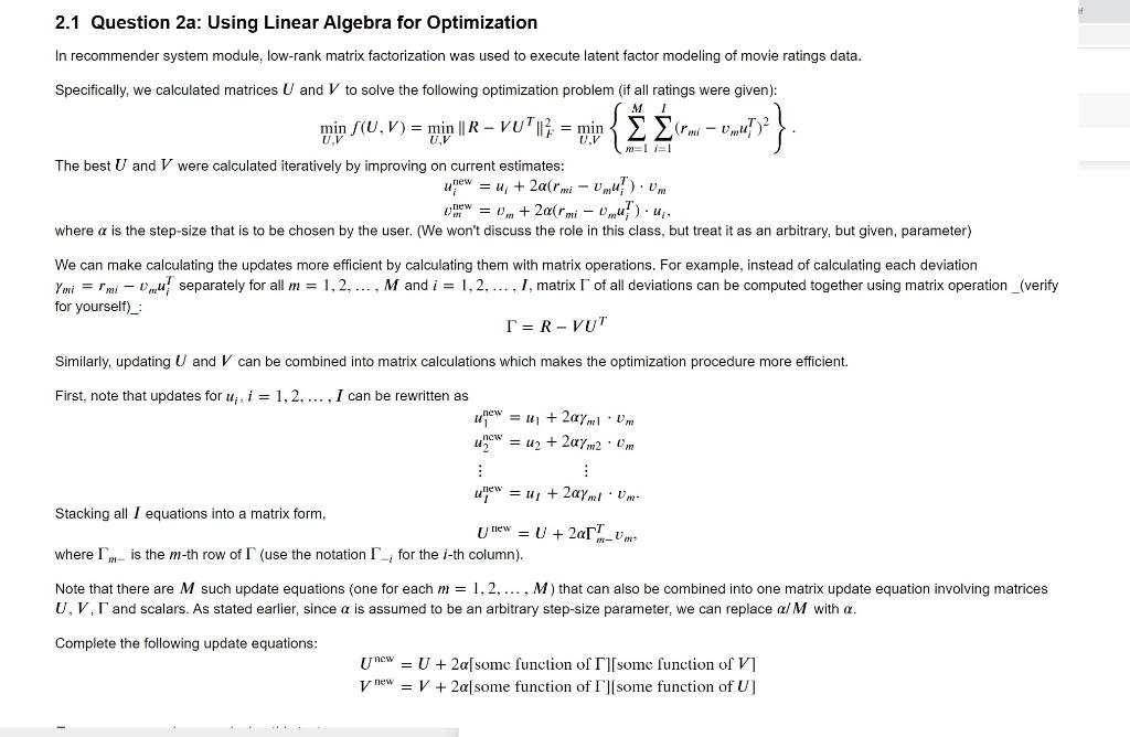 2.1 Question 2a: Using Linear Algebra For | Chegg.com