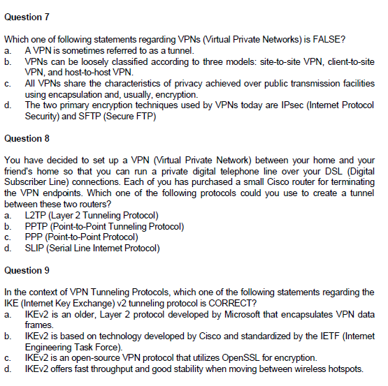 Solved Question 7 a. C. Which one of following statements | Chegg.com