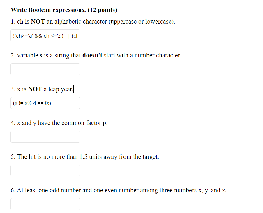 Solved Write Boolean expressions. (12 points) 1. ch is NOT | Chegg.com