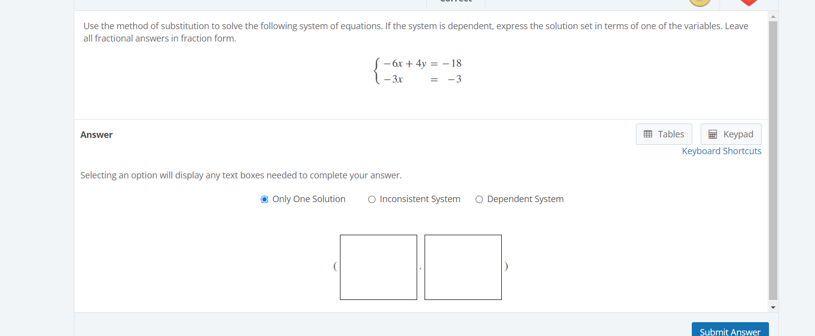 Solved Use the method of substitution to solve the following | Chegg.com