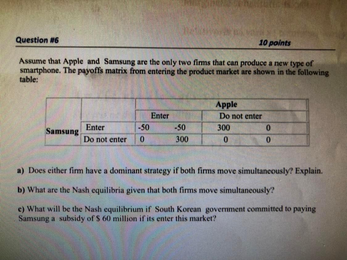 Solved Question #6 10 Points Assume That Apple And Samsung | Chegg.com