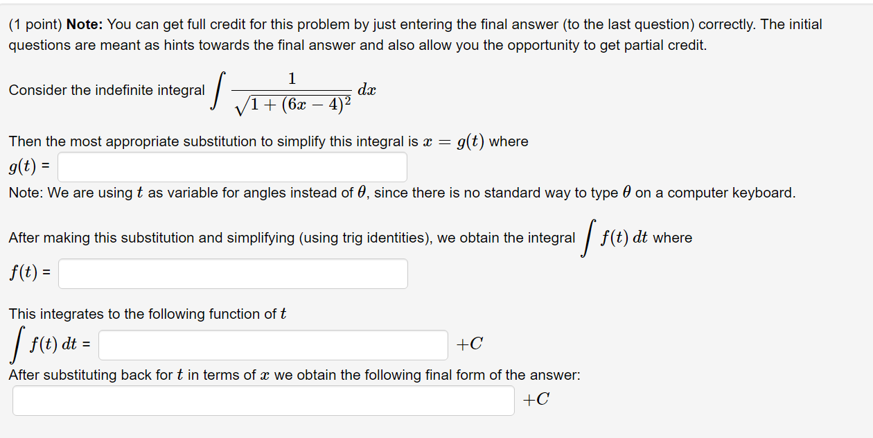 Solved (1 point) Note: You can get full credit for this | Chegg.com