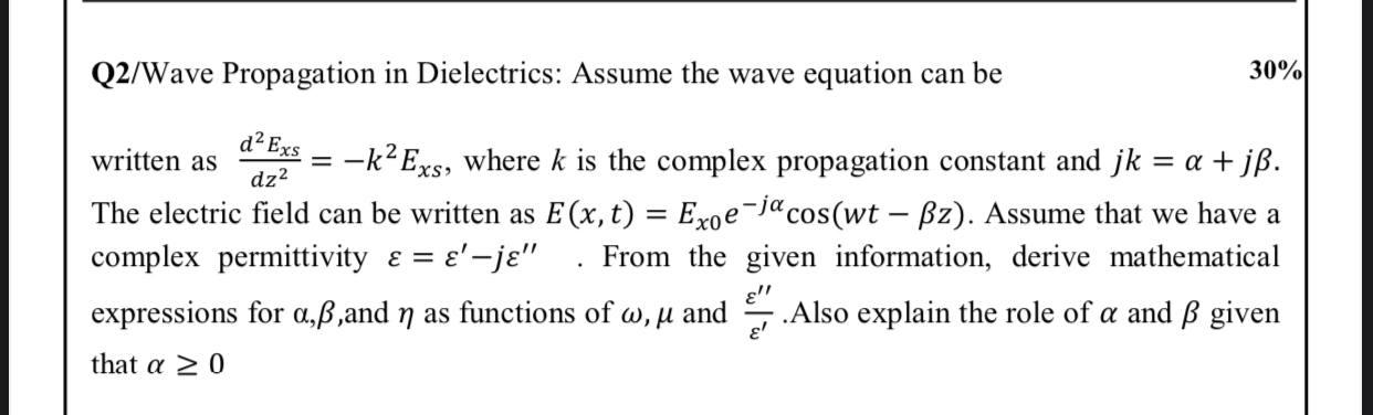 Solved Q2/Wave Propagation in Dielectrics: Assume the wave | Chegg.com