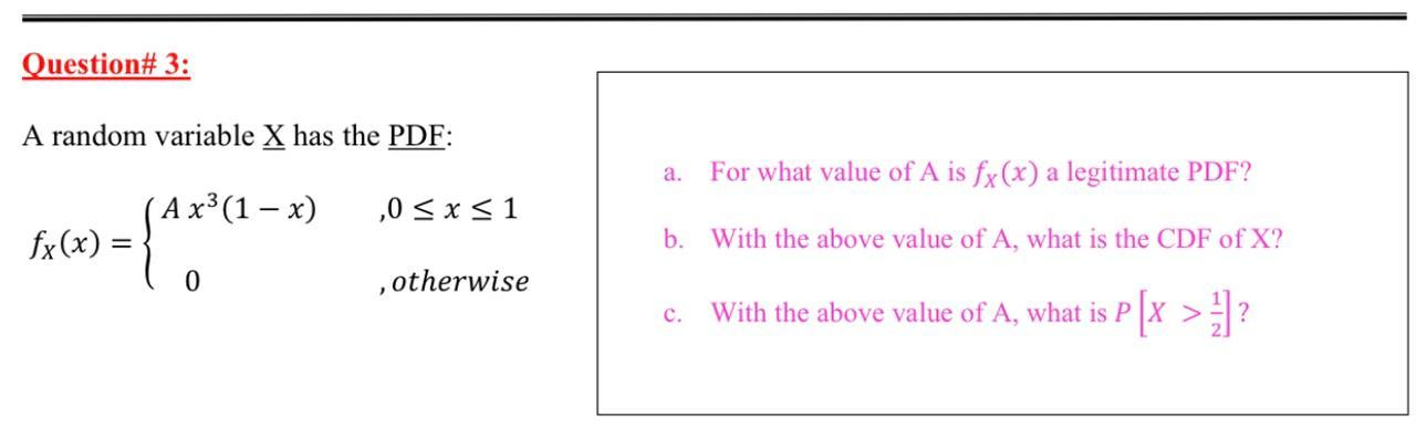 Solved Question# 3: A random variable X has the PDF: a. For | Chegg.com