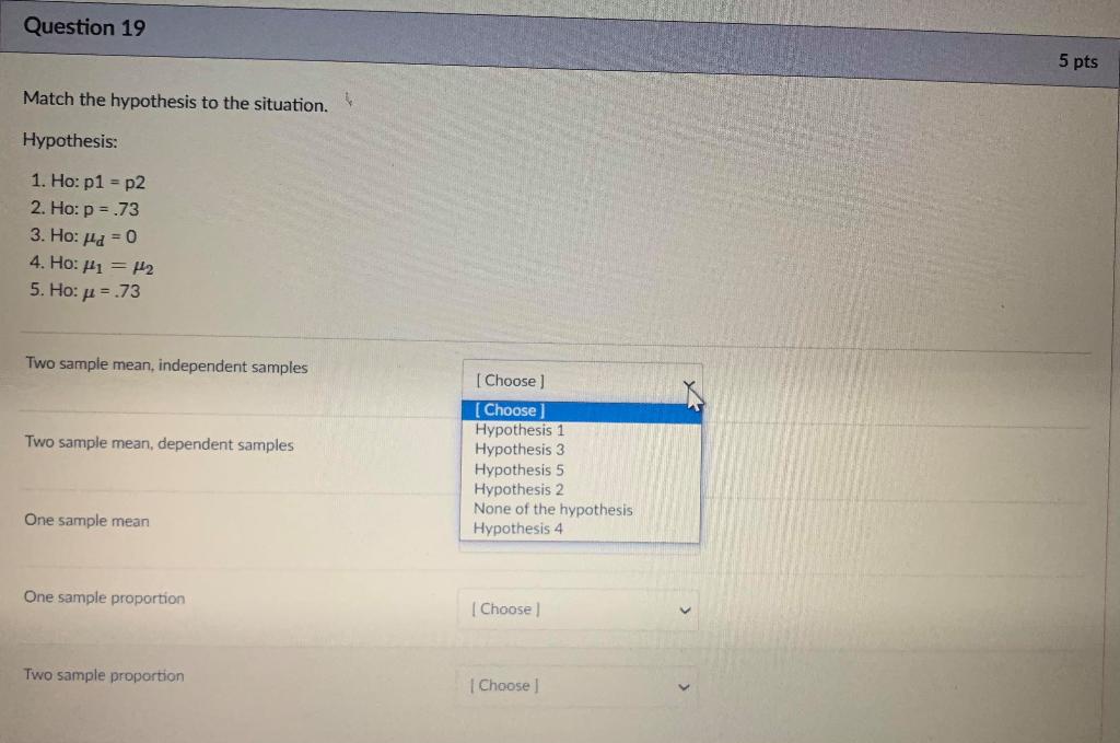 Solved Question 19 5 pts Match the hypothesis to the | Chegg.com