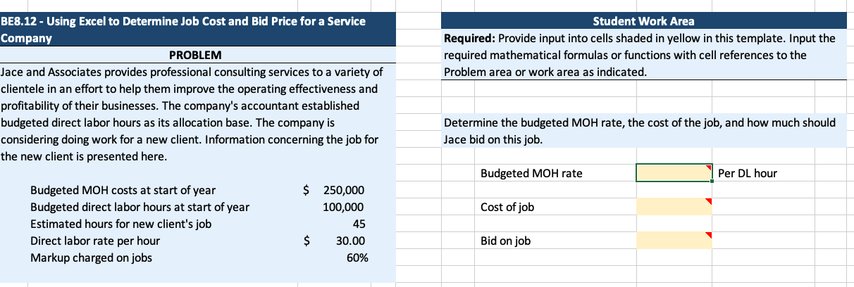 Solved BE8.12 - Using Excel To Determine Job Cost And Bid | Chegg.com