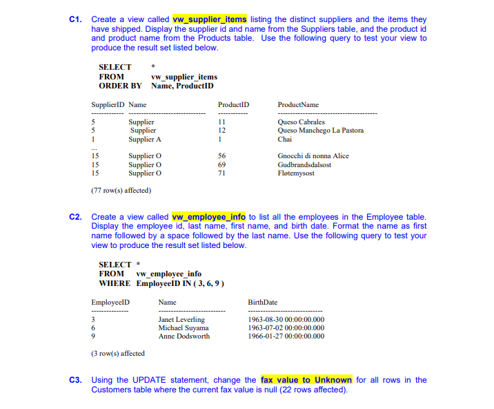 Solved I need these done in SQL please! Thank you:) the | Chegg.com