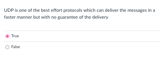 UDP is one of the best effort protocols which can deliver the messages in a faster manner but with no guarantee of the delive