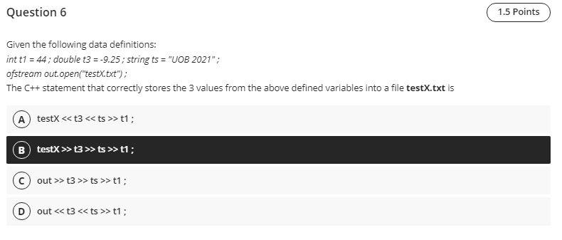 Solved Question 6 1.5 Points Given the following data | Chegg.com