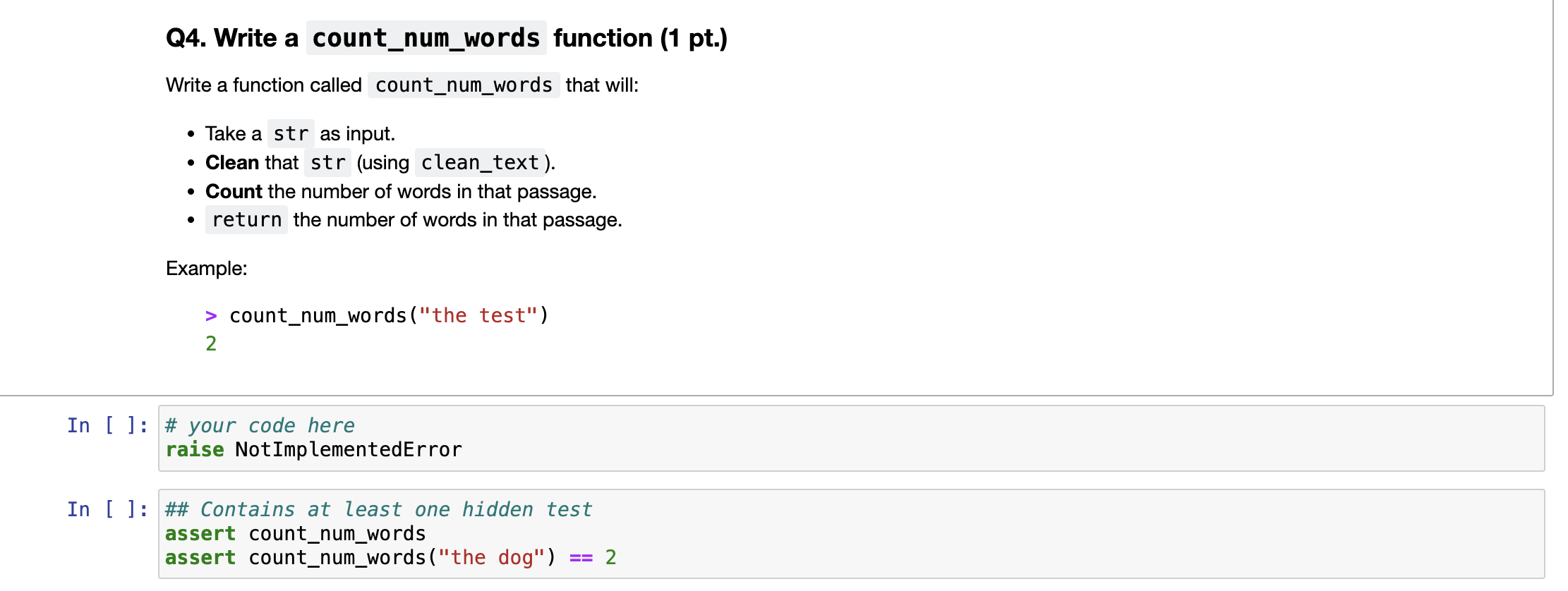 Solved Q4. Write a count_num_words function (1 pt.)Write a | Chegg.com