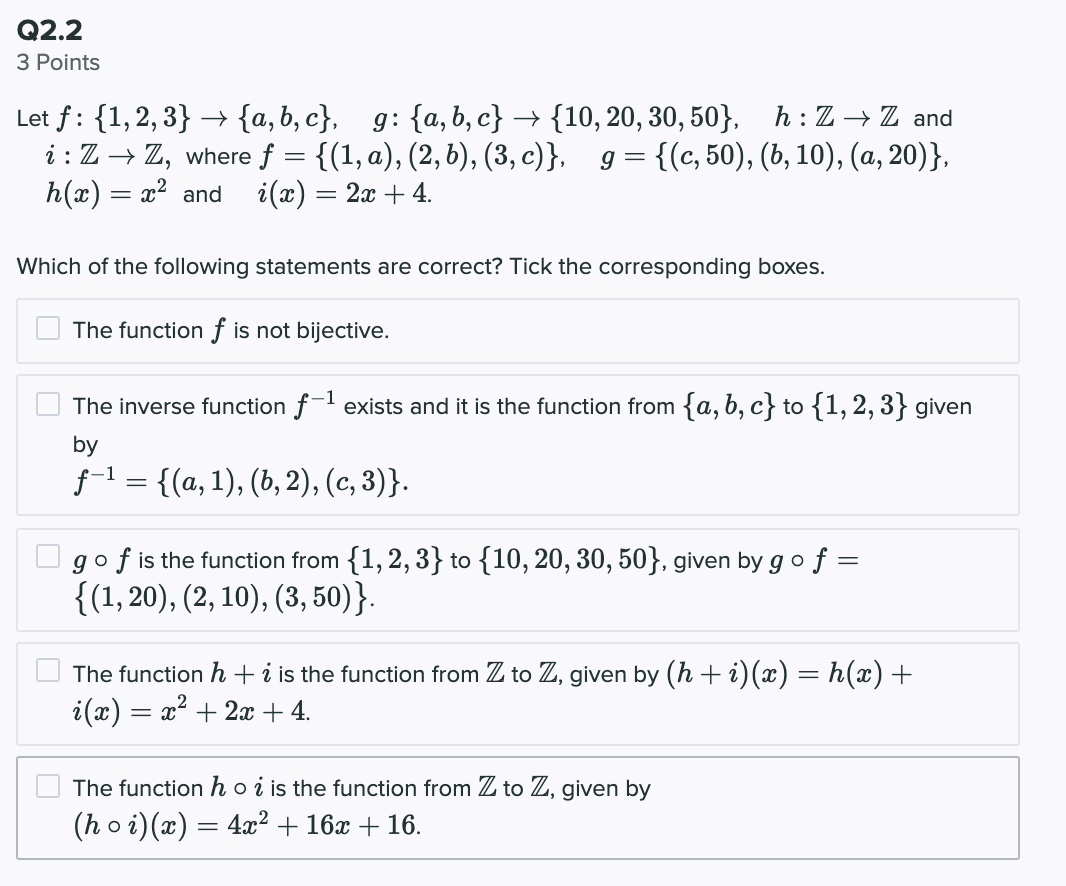 Solved Q2.2 3 Points Let f : {1,2,3} + {a,b,c}, g: {a,b,c} + | Chegg.com
