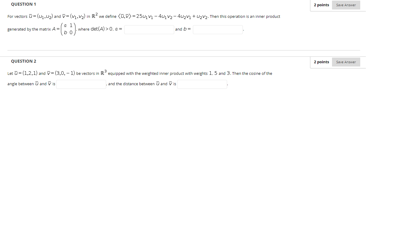 Solved QUESTION 1 2 points Save Answer For vectors ū= | Chegg.com