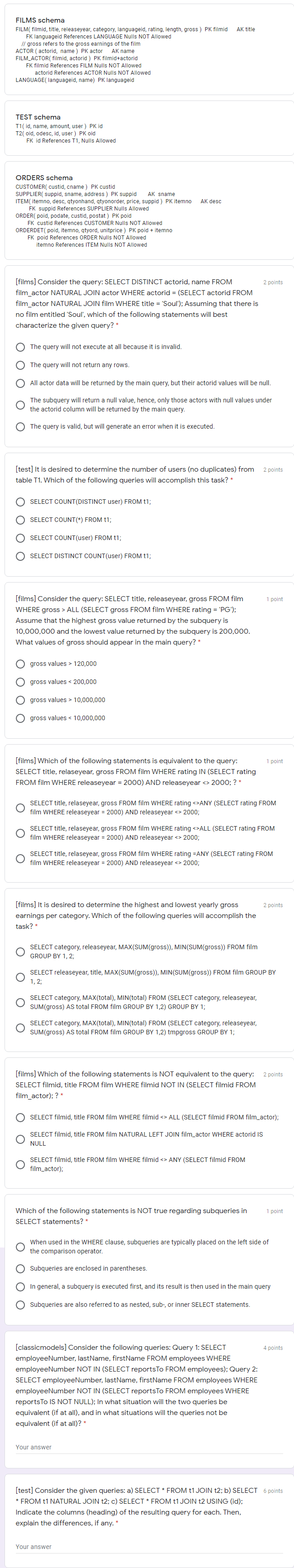 Solved SQL Please answer each question below, I know chegg | Chegg.com
