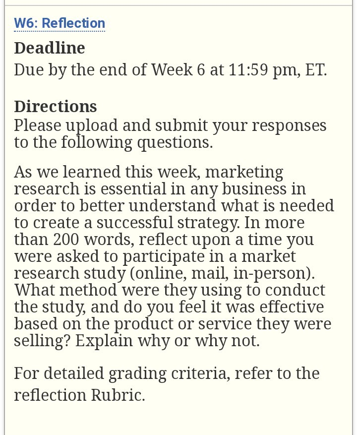 Solved W6: Reflection Deadiine Due by the end of Week 6 at | Chegg.com
