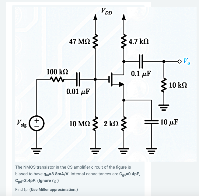 The NMOS transistor in the CS amplifier circuit of | Chegg.com