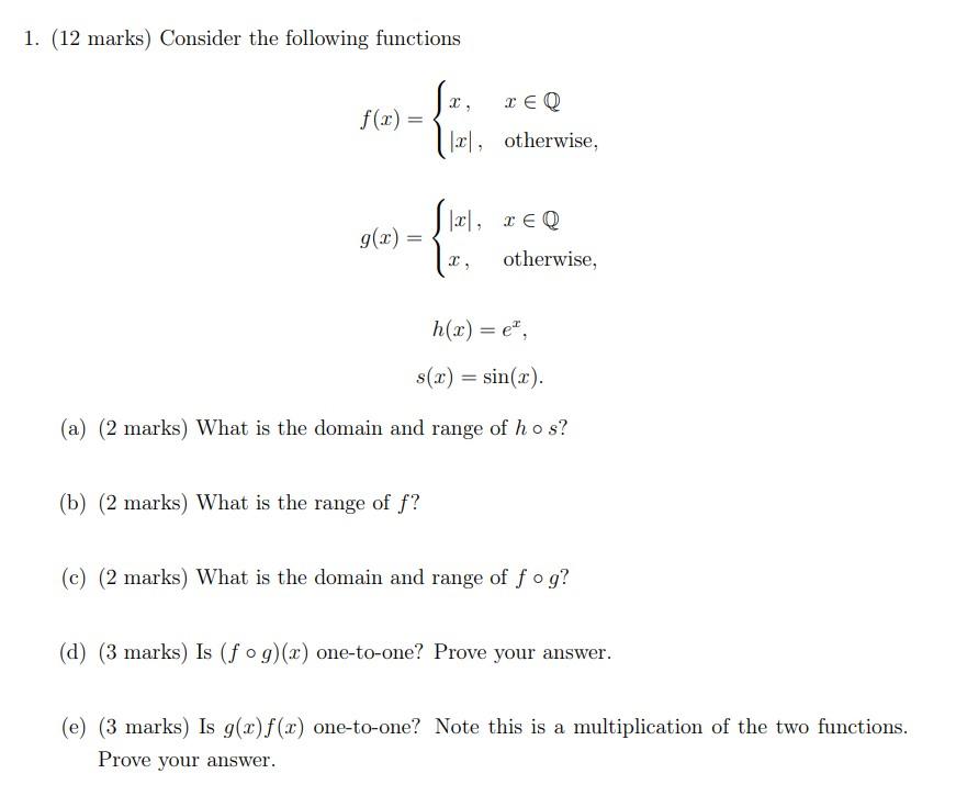 Solved 1. (12 marks) Consider the following functions | Chegg.com