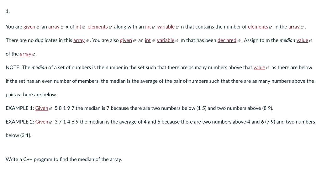 Solved 1. You are given e' an array ex of inte elements e | Chegg.com