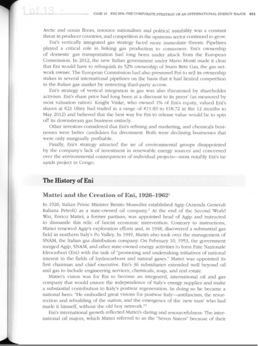 Solved Case 15 Eni SpA: The Corporate Strategy of an | Chegg.com
