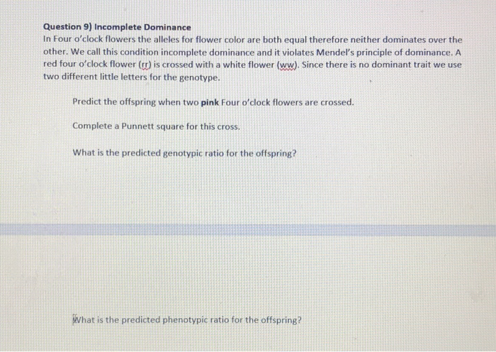 Solved Question 9) Incomplete Dominance In Four o'clock | Chegg.com