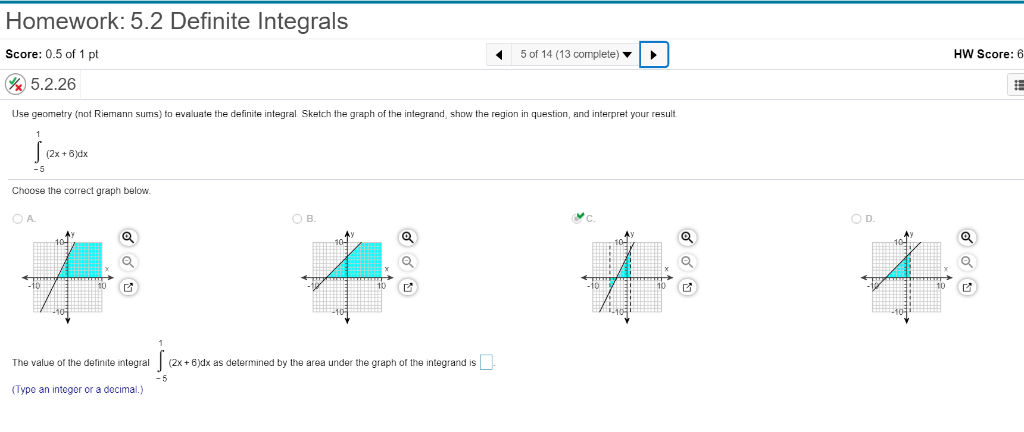 Solved Homework: 5.2 Definite Integrals Score: 0.5 of 1 pt 5 | Chegg.com