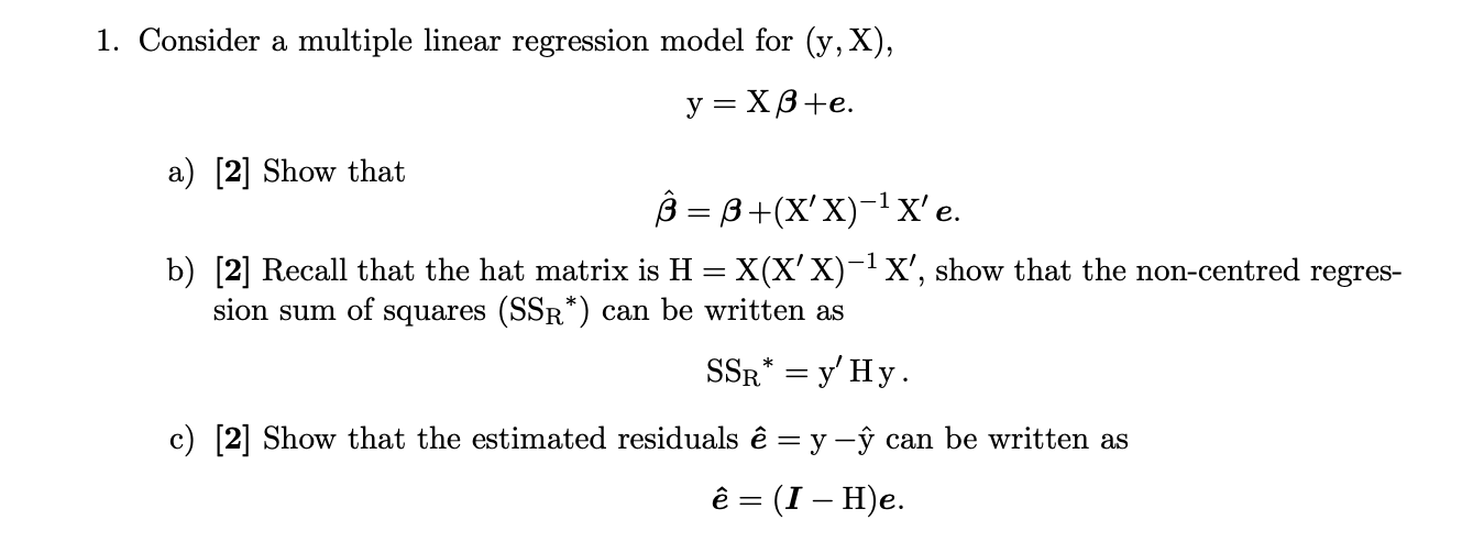 Solved 2 1. Consider a multiple linear regression model for | Chegg.com