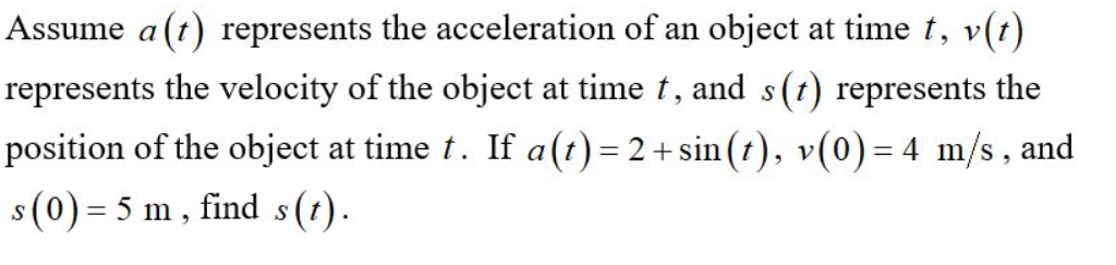 Solved Assume a(t) represents the acceleration of an object | Chegg.com