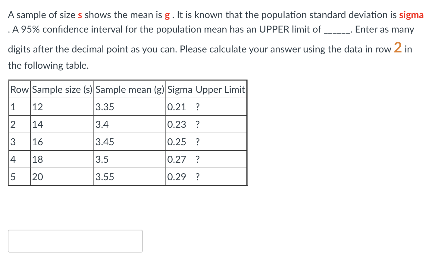 Solved A sample of size s shows the mean is g. It is known | Chegg.com