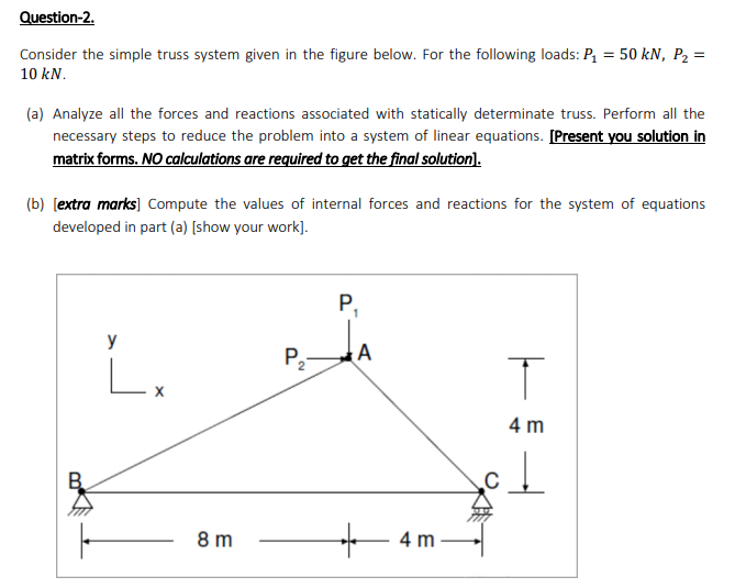 Solved Question-2. Consider the simple truss system given in | Chegg.com