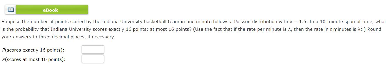 Solved eBook Suppose the number of points scored by the | Chegg.com